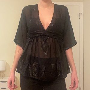 ANTIK BATIK Black Semi Sheer V Neck Blouse